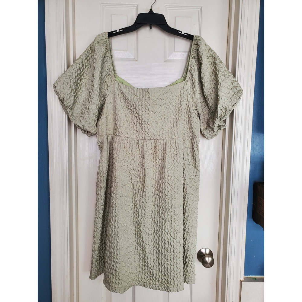 Arula Mini Dress Sage Green Seersucker Puff Sleeve Cutout Back Summer XL
